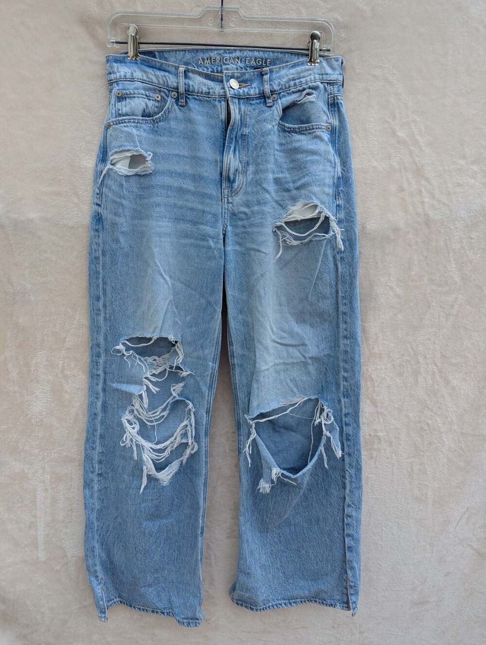 American Eagle Super High-Rise Baggy Wide Leg Distressed Jeans Women Size 2 Shor